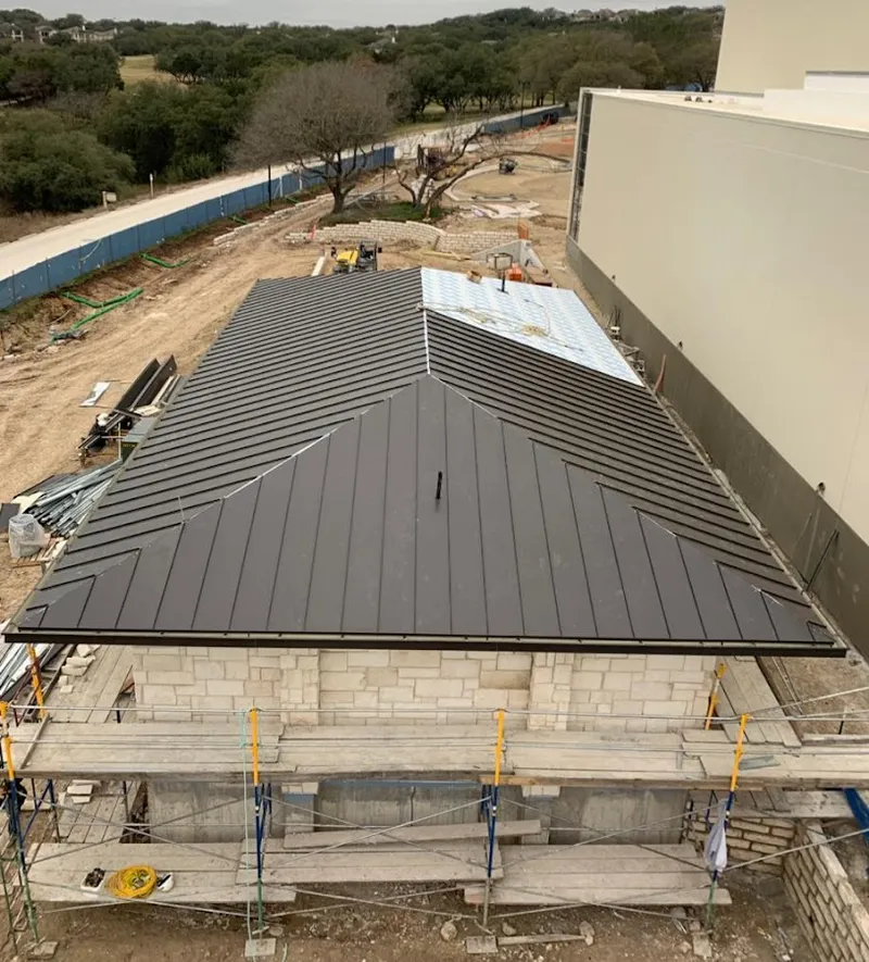 Metal roof new construction with scaffolding in Solana Beach